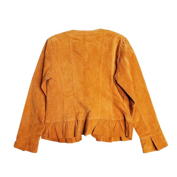 Vintage Suede Leather Jacket Orange Y2k Fairy Boho Ruffle Prosper & Devine - L - Picture 3 of 8
